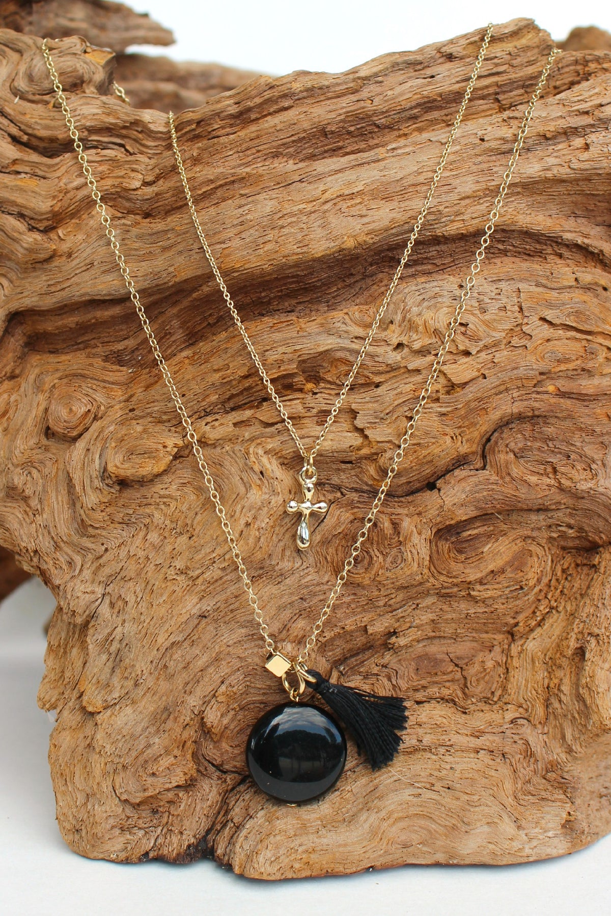 Triple Charm Necklace, Black