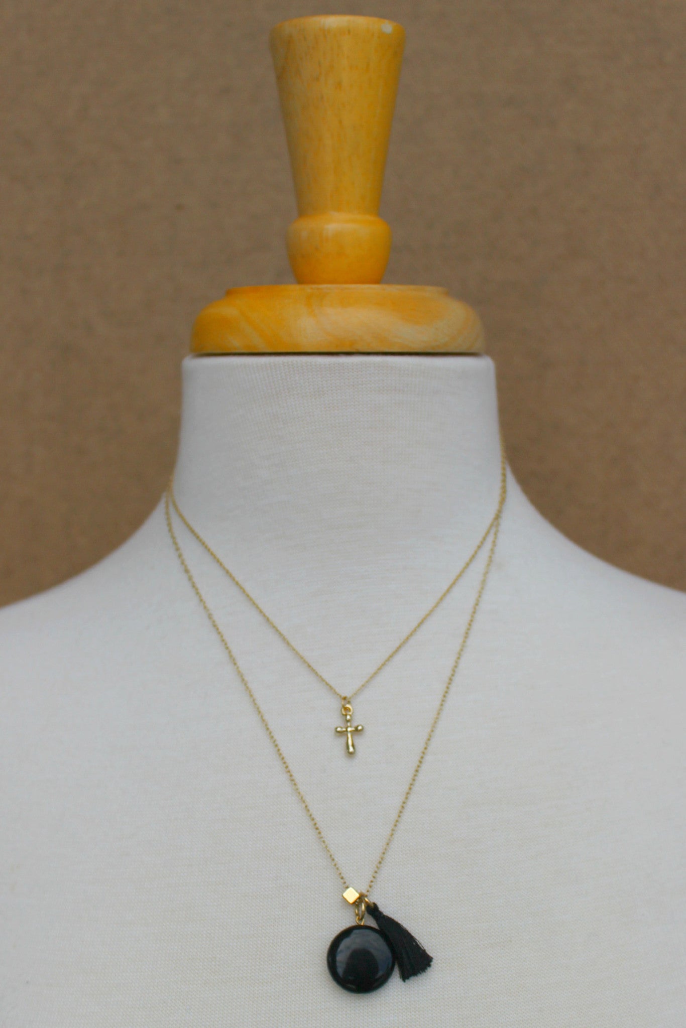 Triple Charm Necklace, Black