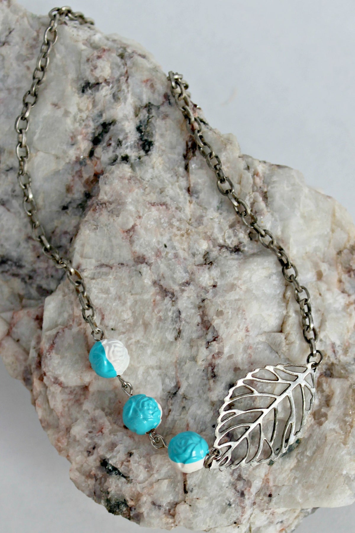 Dawna Lee Jewelry: Leaf Necklace, Blue/White