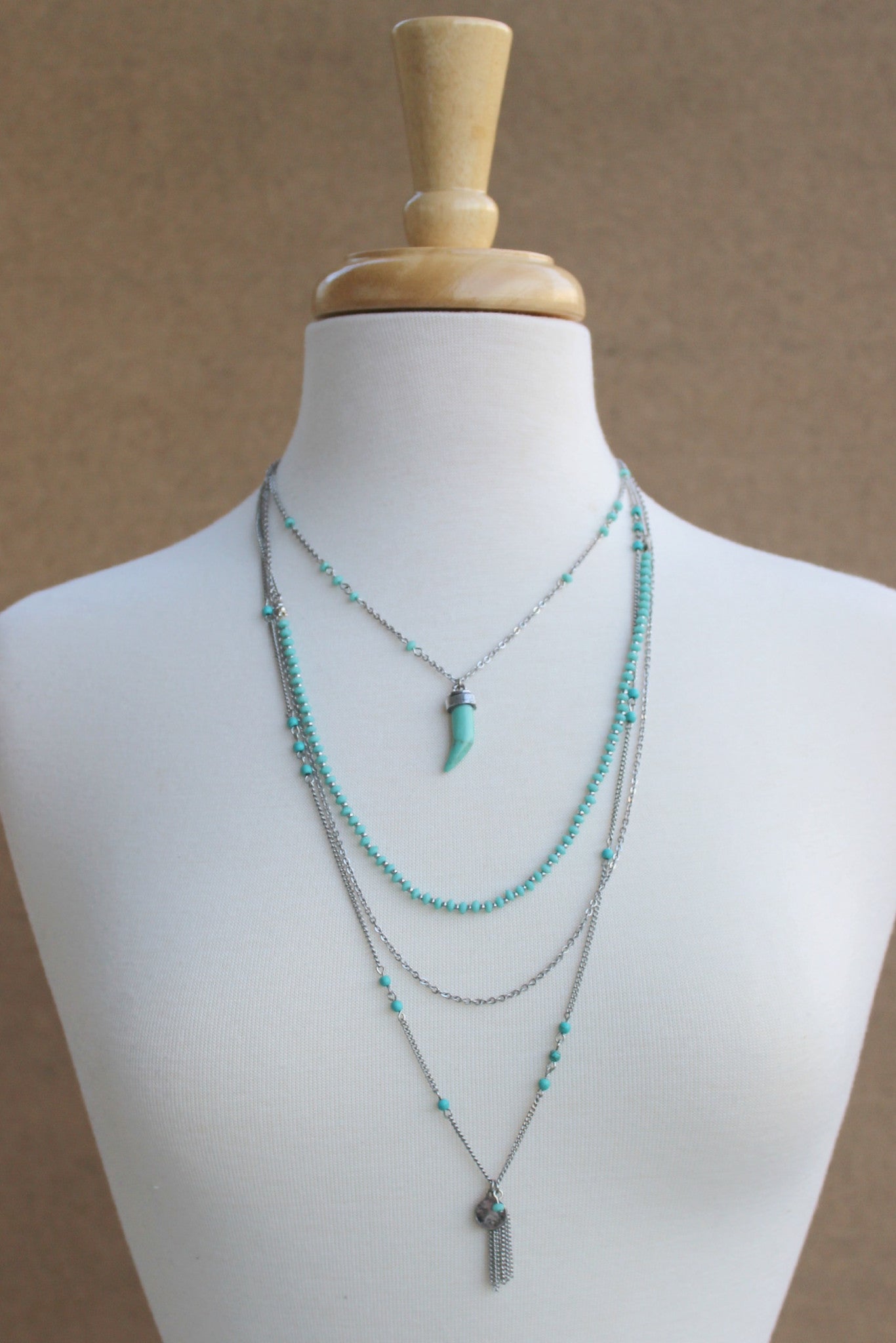 Silver Beaded Layered Multi Strand Necklace