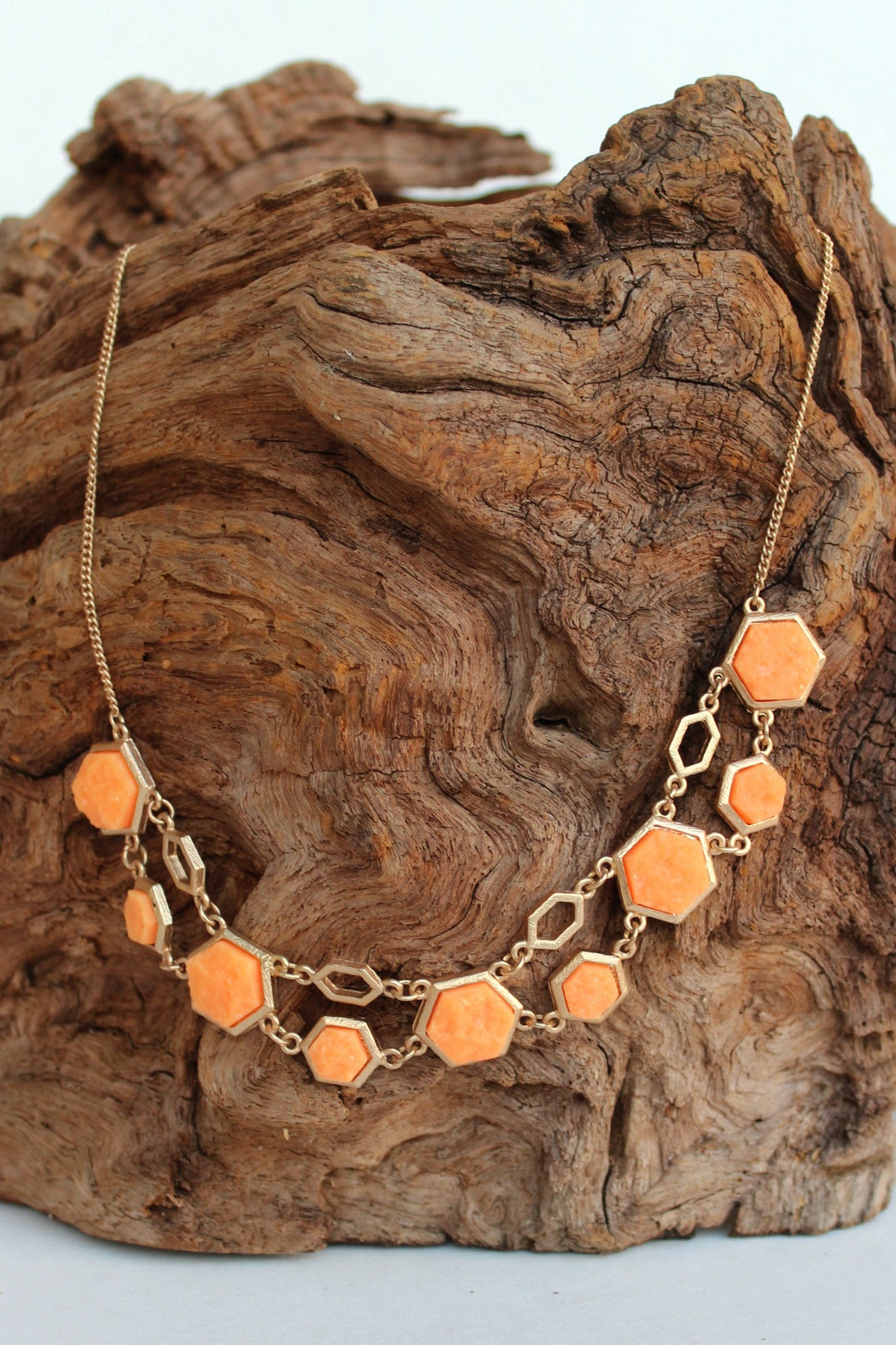 Double Hexagonal Necklace, Orange