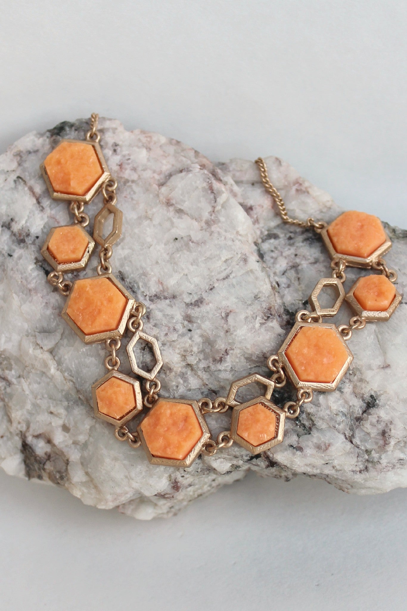 Double Hexagonal Necklace, Orange