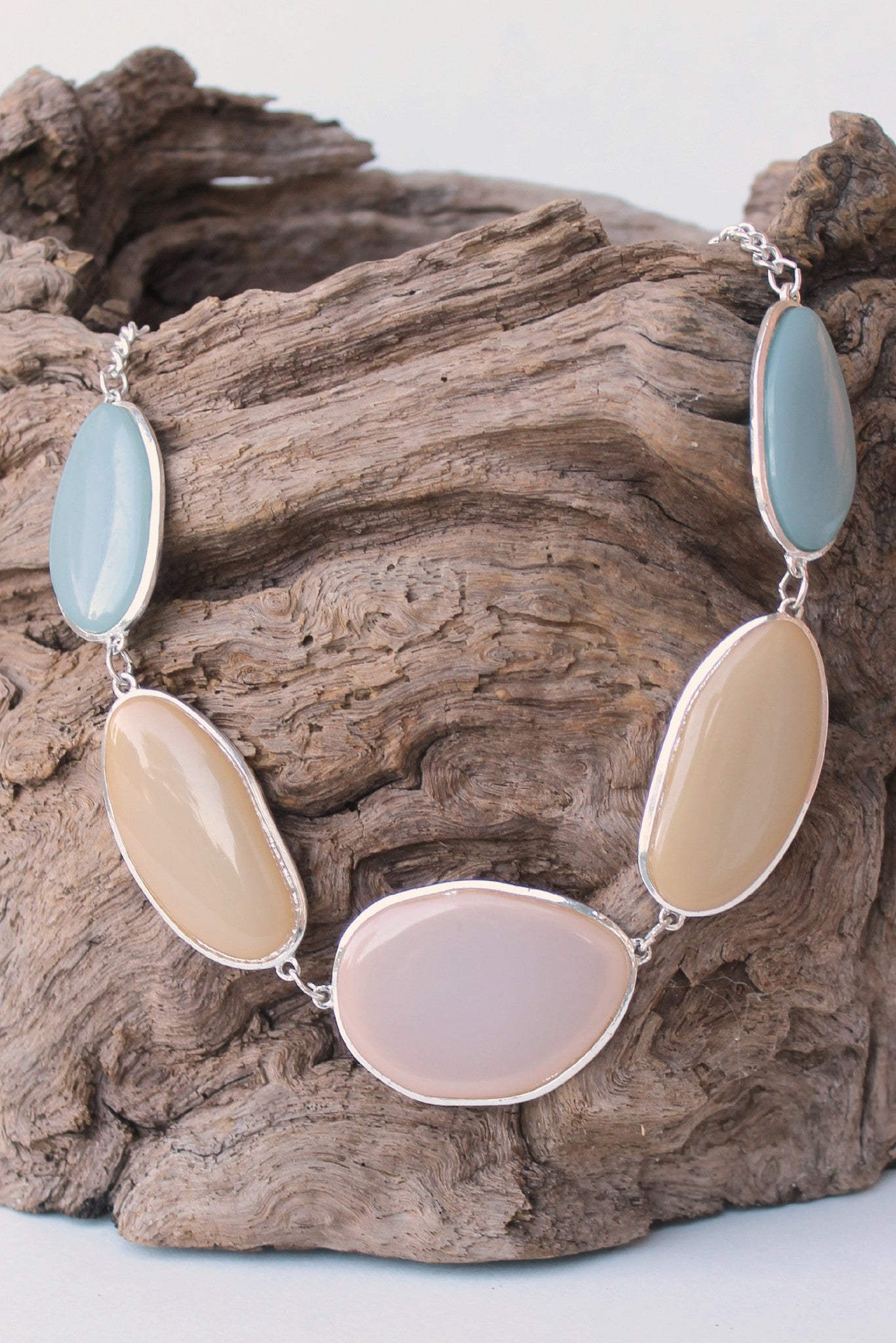 Elongated Bead Necklace, Multicolor