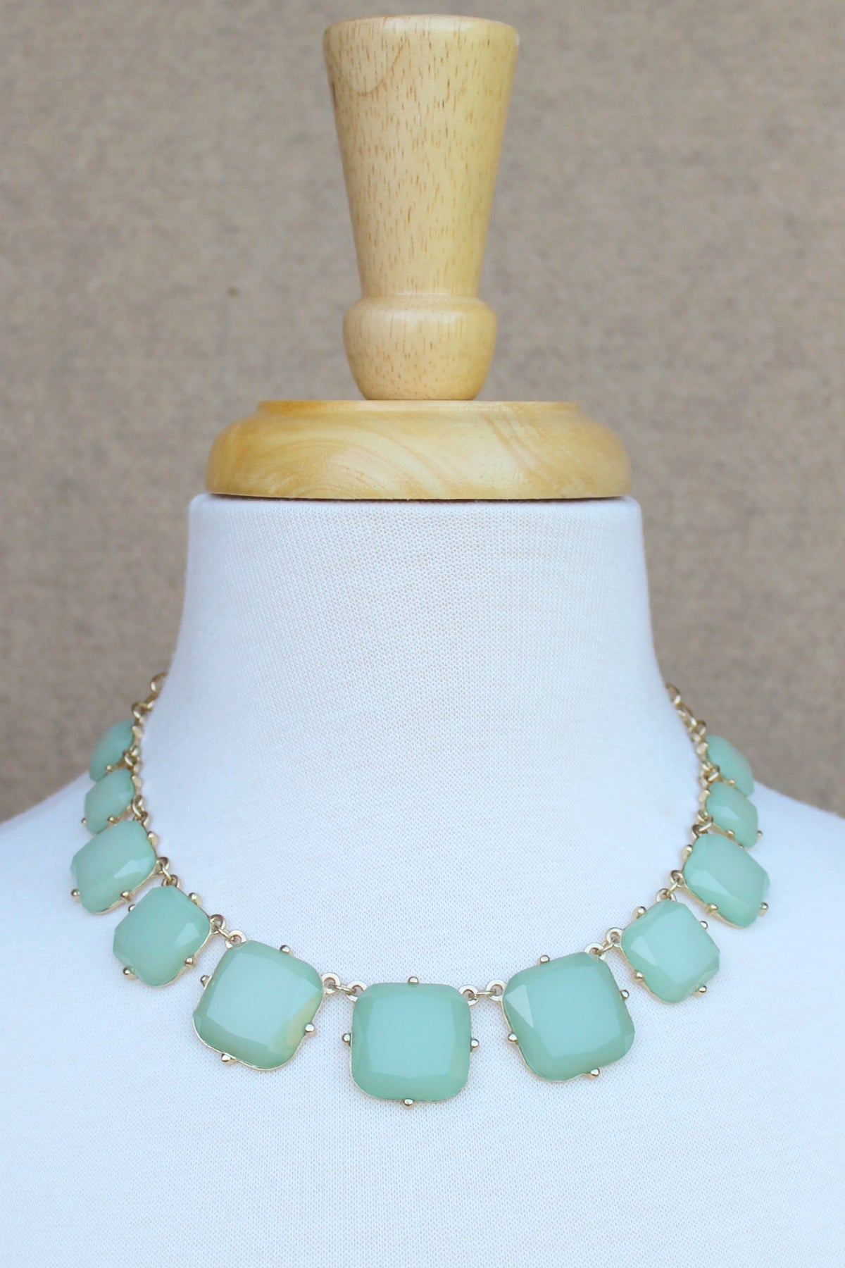 Graduated Square Beaded Necklace, Seafoam