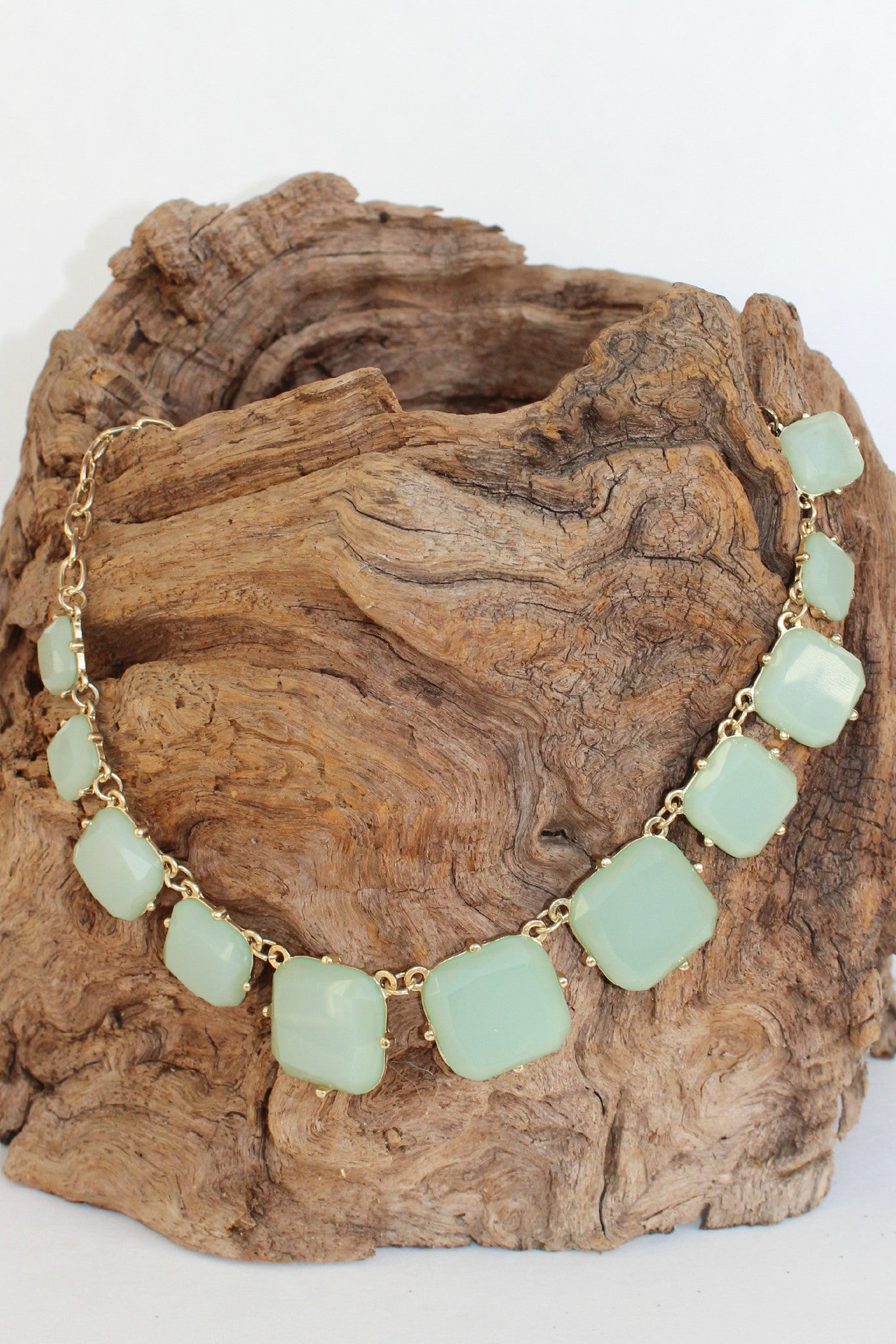 Graduated Square Beaded Necklace, Seafoam