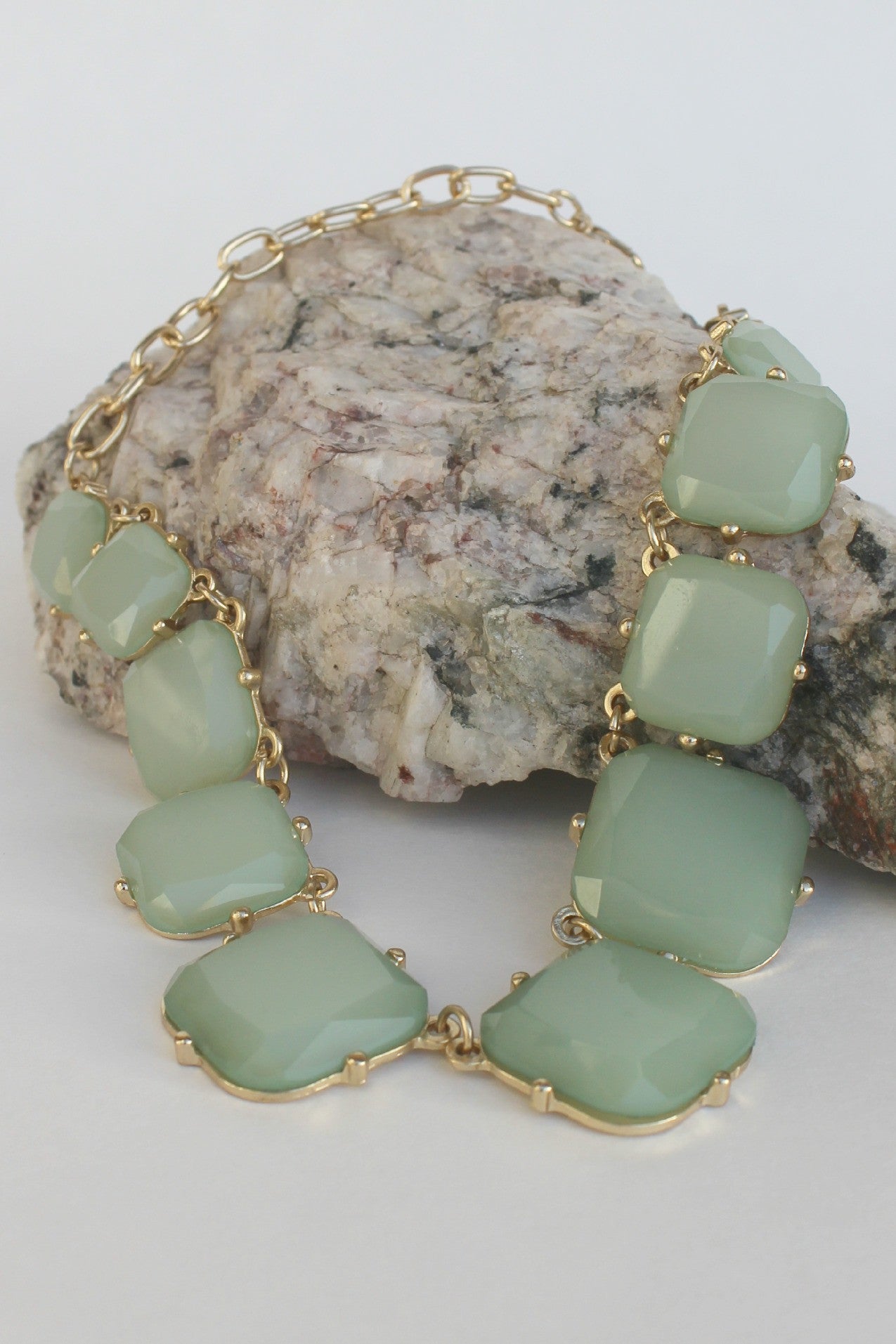 Graduated Square Beaded Necklace, Seafoam