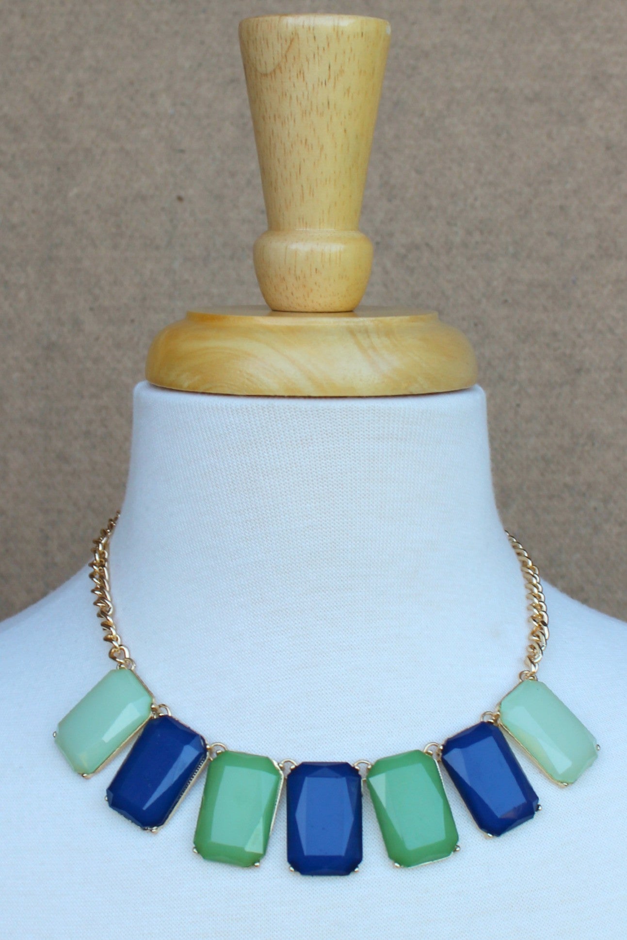 Tri Color Rectangle Necklace, Blue and Green