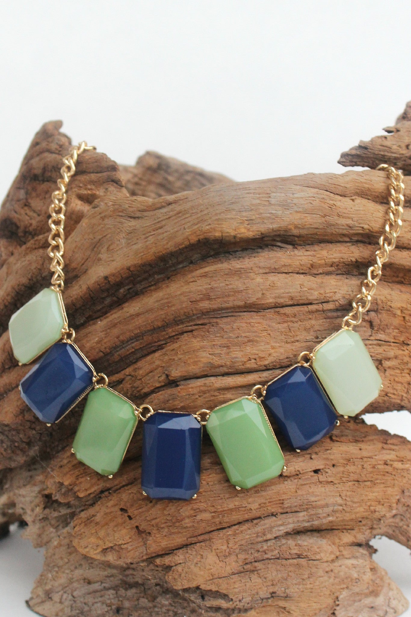 Tri Color Rectangle Necklace, Blue and Green