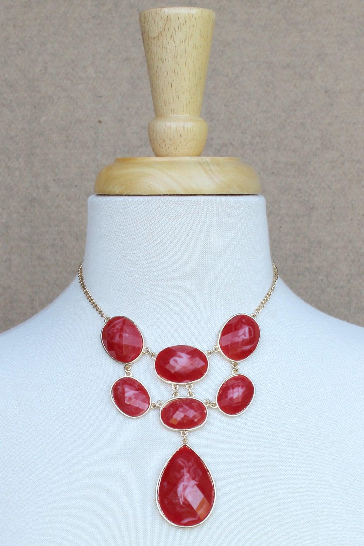 Teardrop Bib Necklace, Red