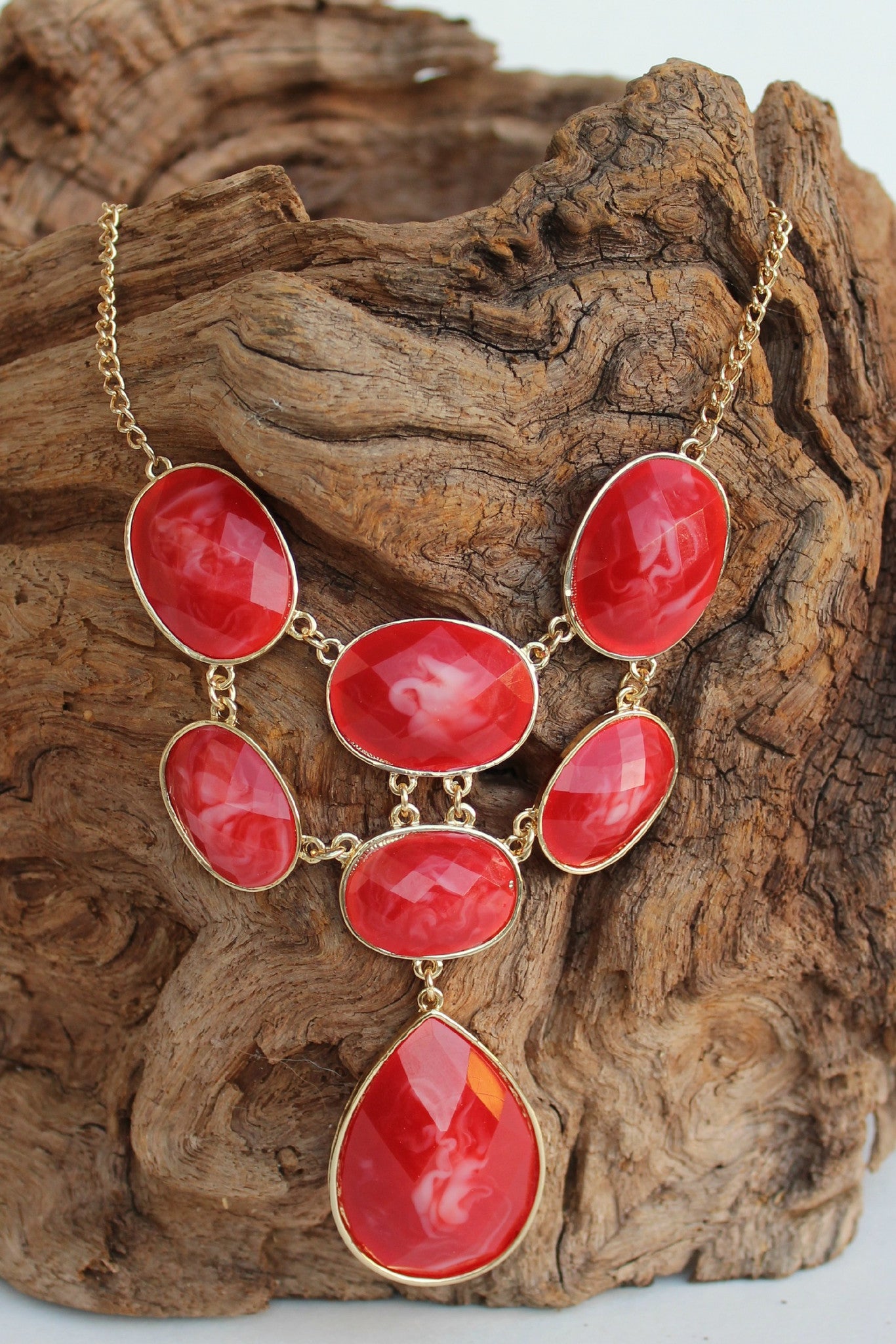 Teardrop Bib Necklace, Red