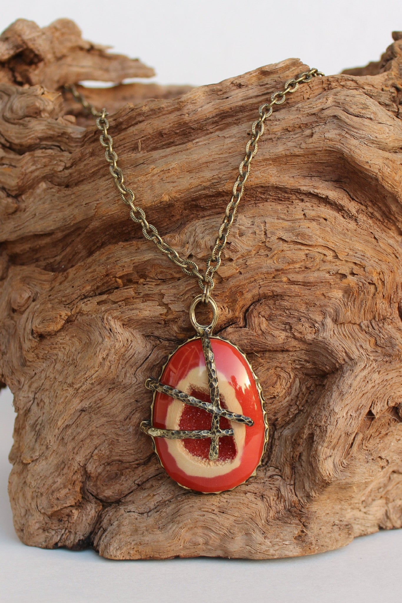 Two Toned Pendant Necklace, Coral