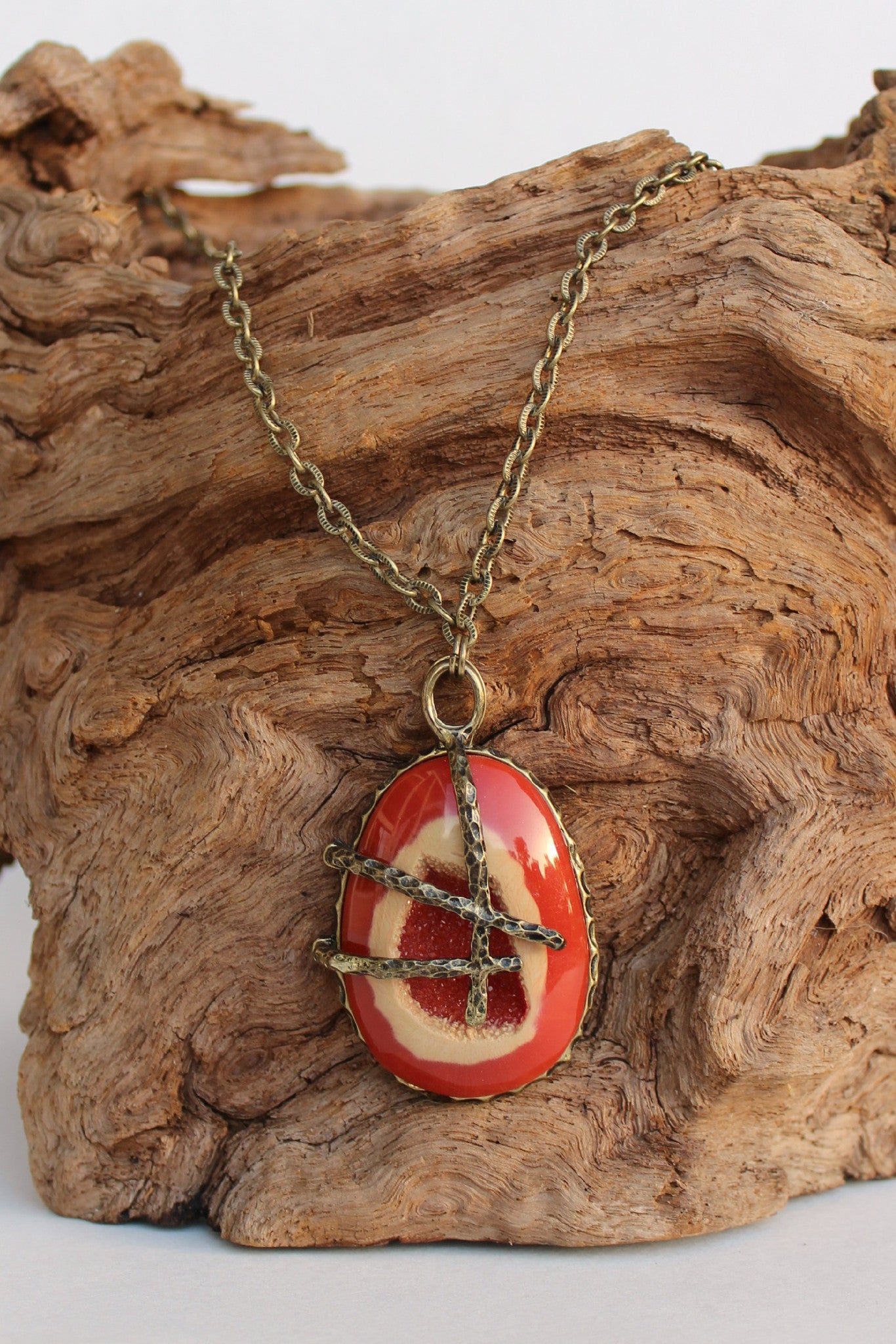 Two Toned Pendant Necklace, Coral