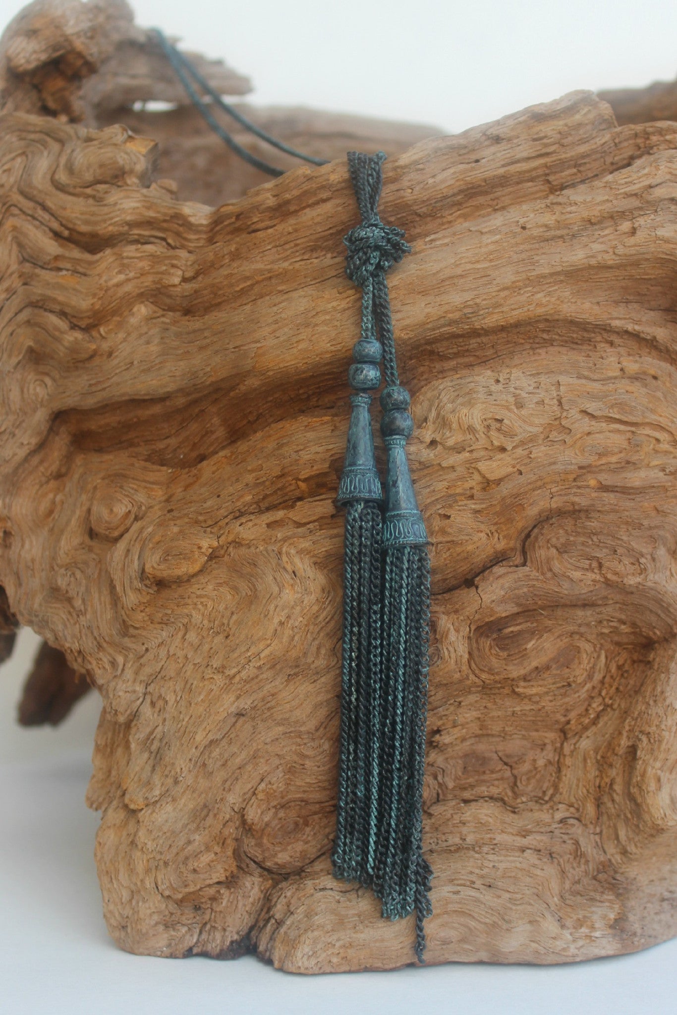 Double Tassel Necklace, Antique Blue