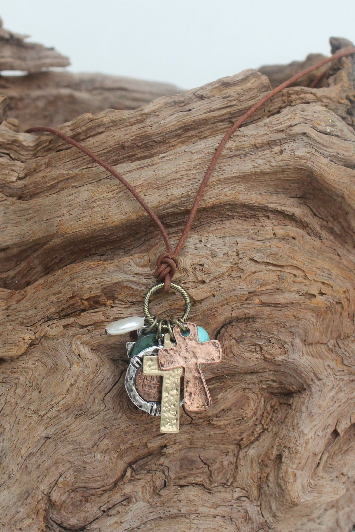 Crosses and Charms Necklace, Copper