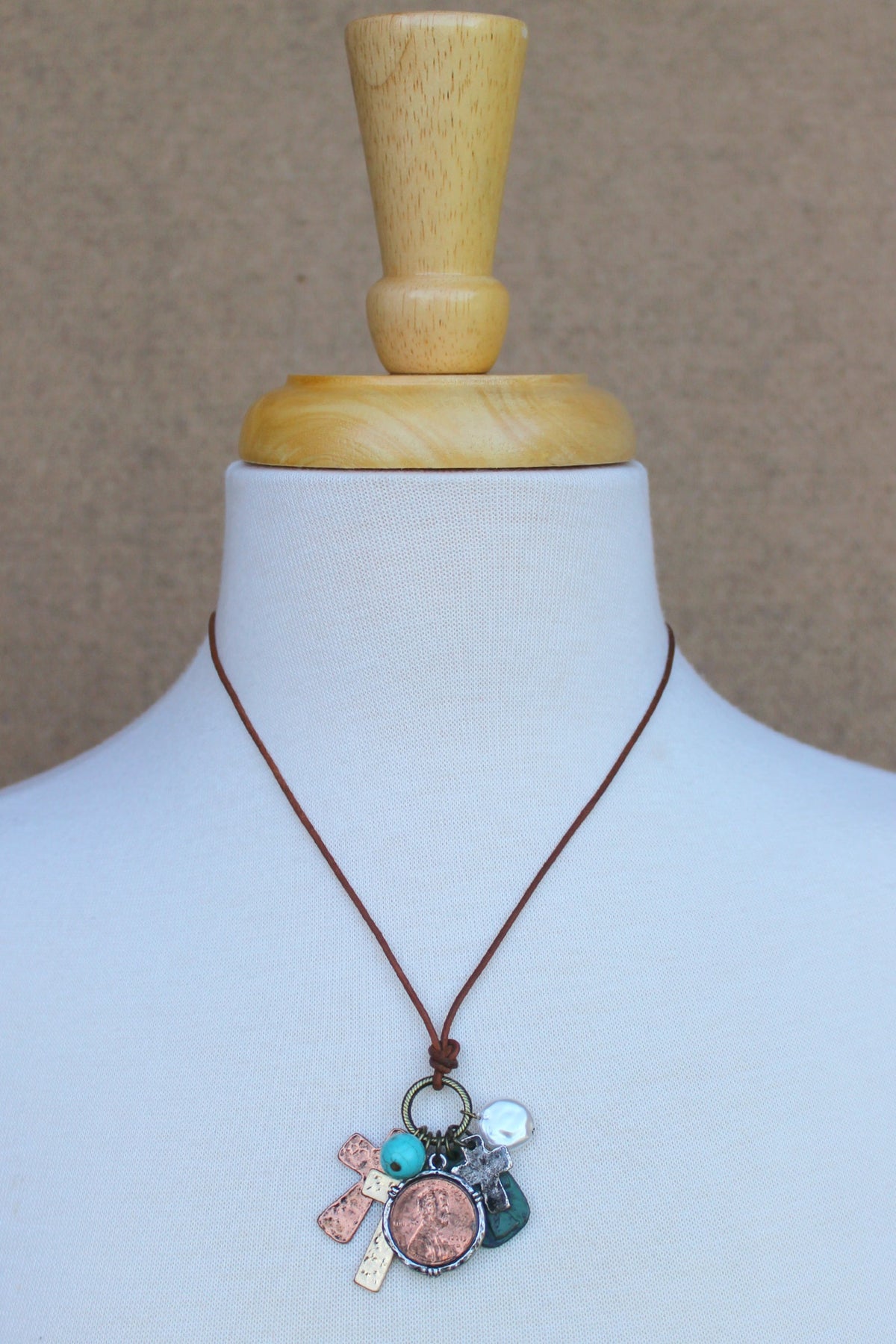 Crosses and Charms Necklace, Copper