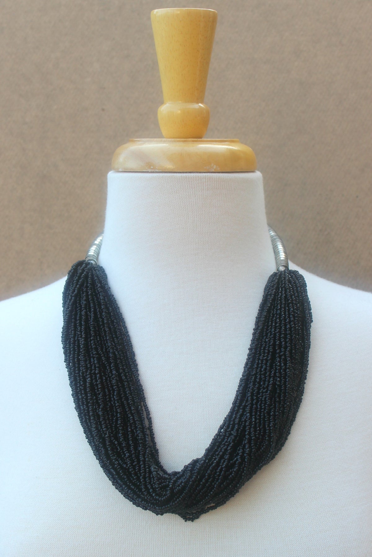 Multi Strand Beaded Necklace, Black