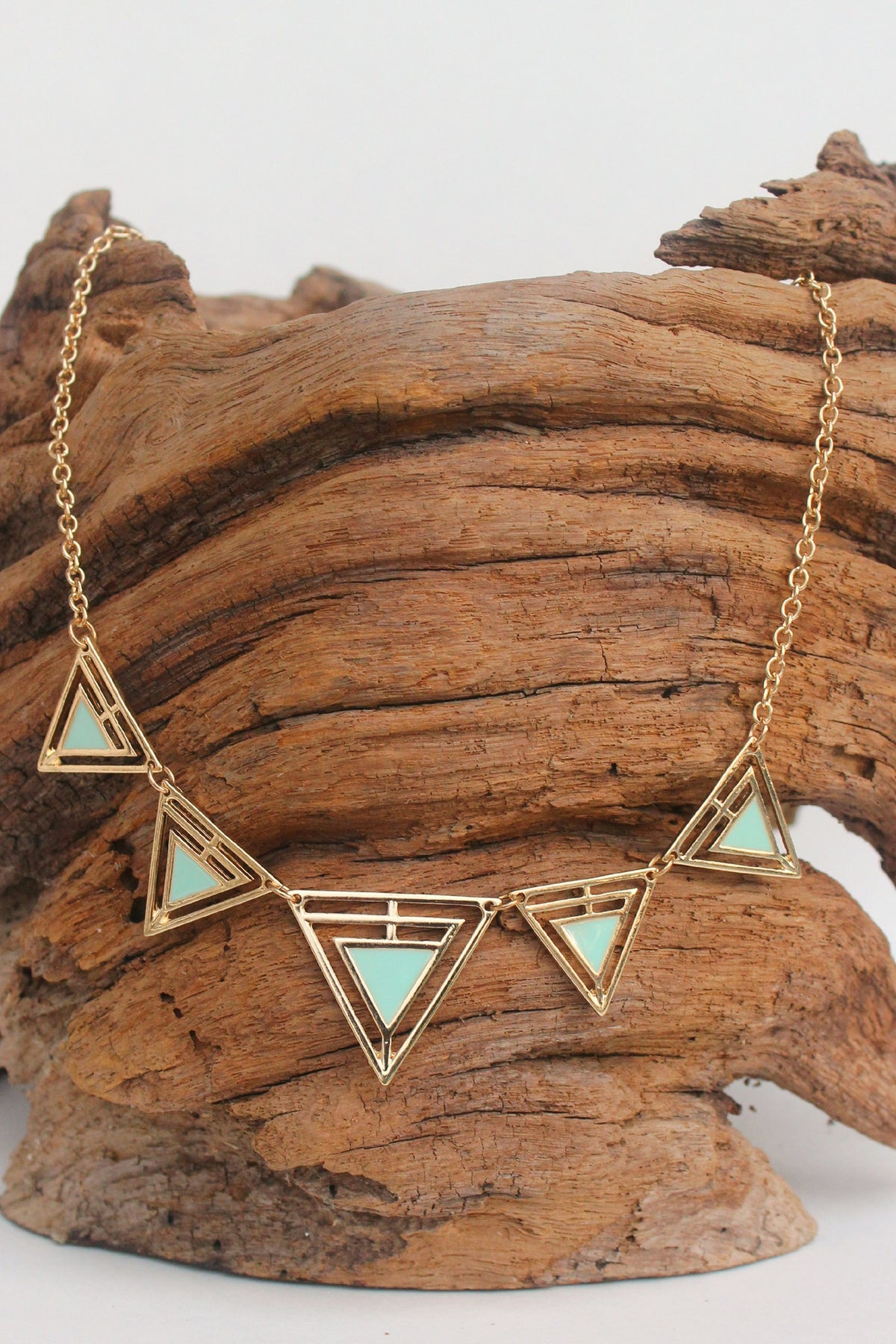 Gold Framed Triangle Necklace, Mint