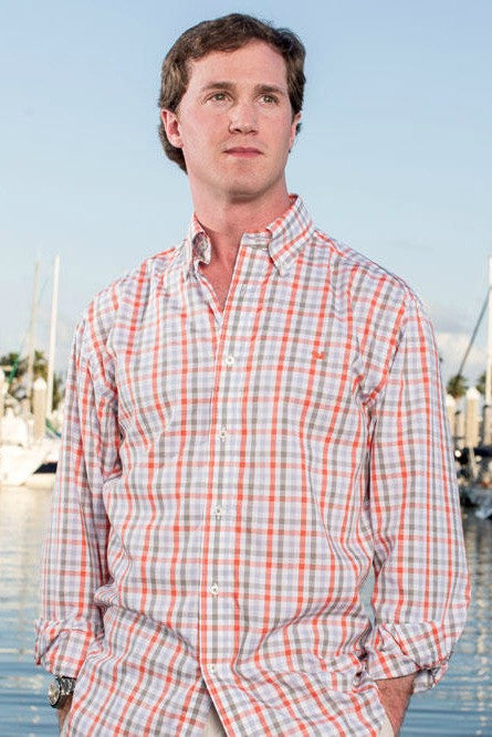 Southern Marsh: Reynolds Gingham Dress Shirt, Brown and Bisque