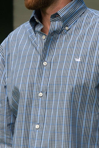 Southern Marsh: Toulouse Gingham Dress Shirt, Navy and French Blue