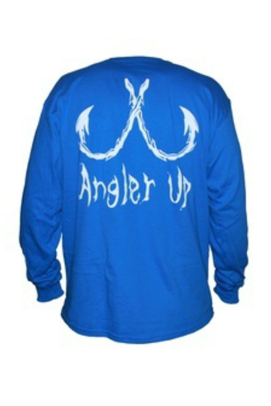 Angler Up: Men's Long Sleeve Tee, Blue/White