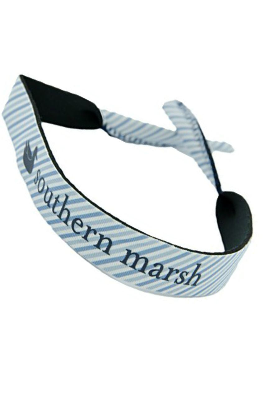 Southern Marsh: Seersucker Sunglass Strap, Blue Stripe
