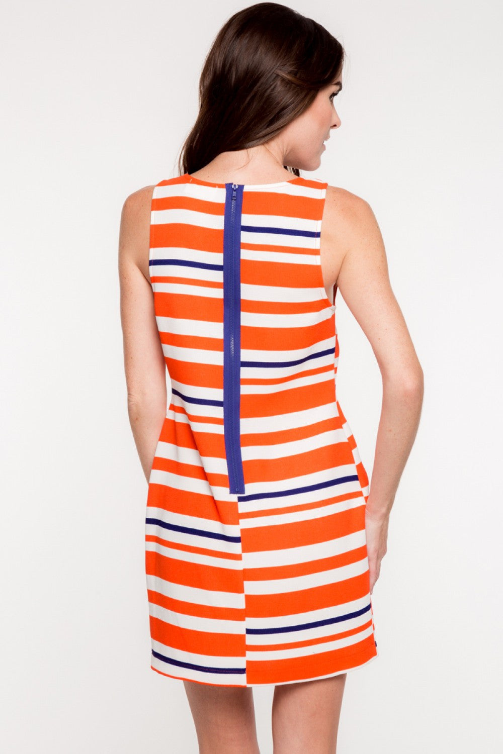 navy and orange striped dress Navy and Orange Stripe Mini Dress M