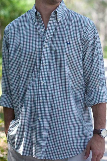 Southern Marsh: Drake Grid Dress Shirt, Brown and Green