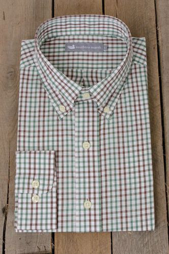 Southern Marsh: Drake Grid Dress Shirt, Brown and Green