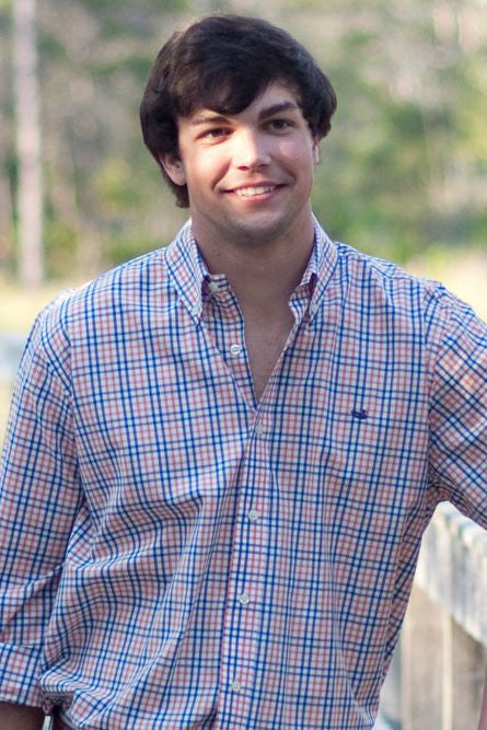Southern Marsh: Drake Grid Dress Shirt, Navy and Orange