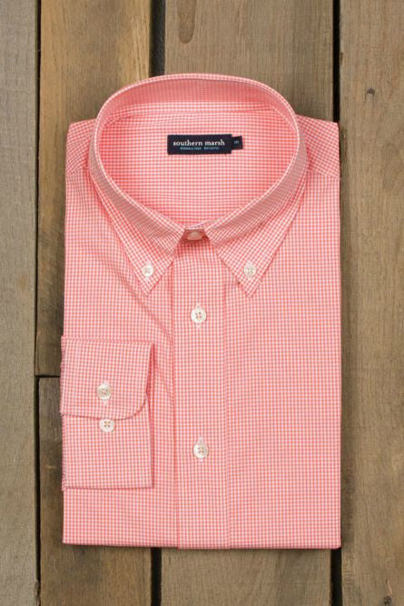 Southern Marsh, Gadwall Gingham Dress Shirt, Melon