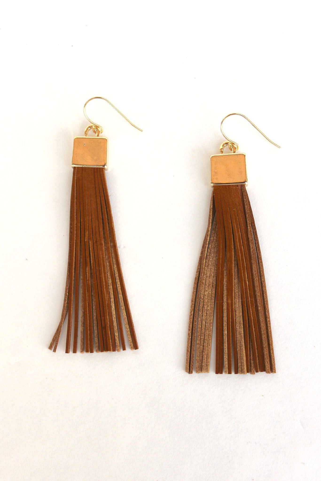 Leather Tassel Earrings, Brown