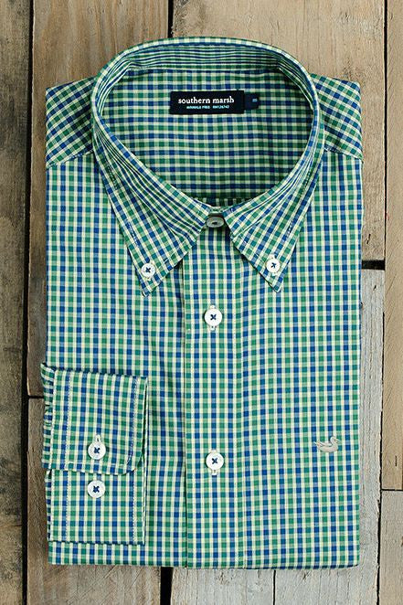 Southern Marsh: Hookbill Gingham Dress Shirt, Navy/Green