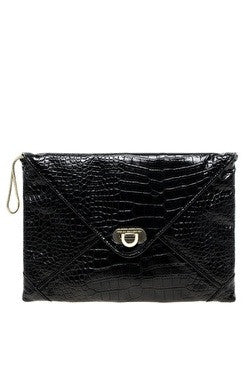 French Connection: Snake Chain Envelope Clutch, Black