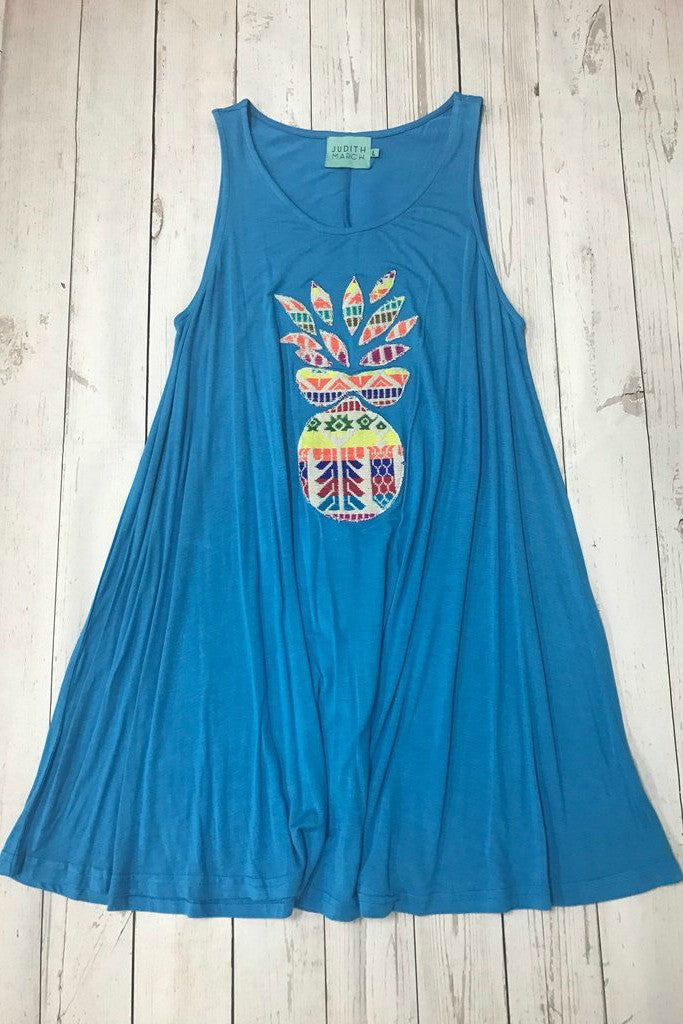 Judith March: Pineapple Appliqu Dress, Blue - Elise Judith March: Pineapple Appliqu Dress, Blue - Elise