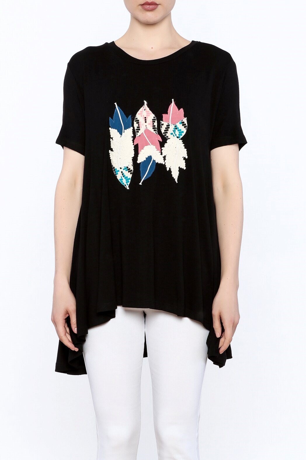 Judith March: Feather Applique Tee, Black