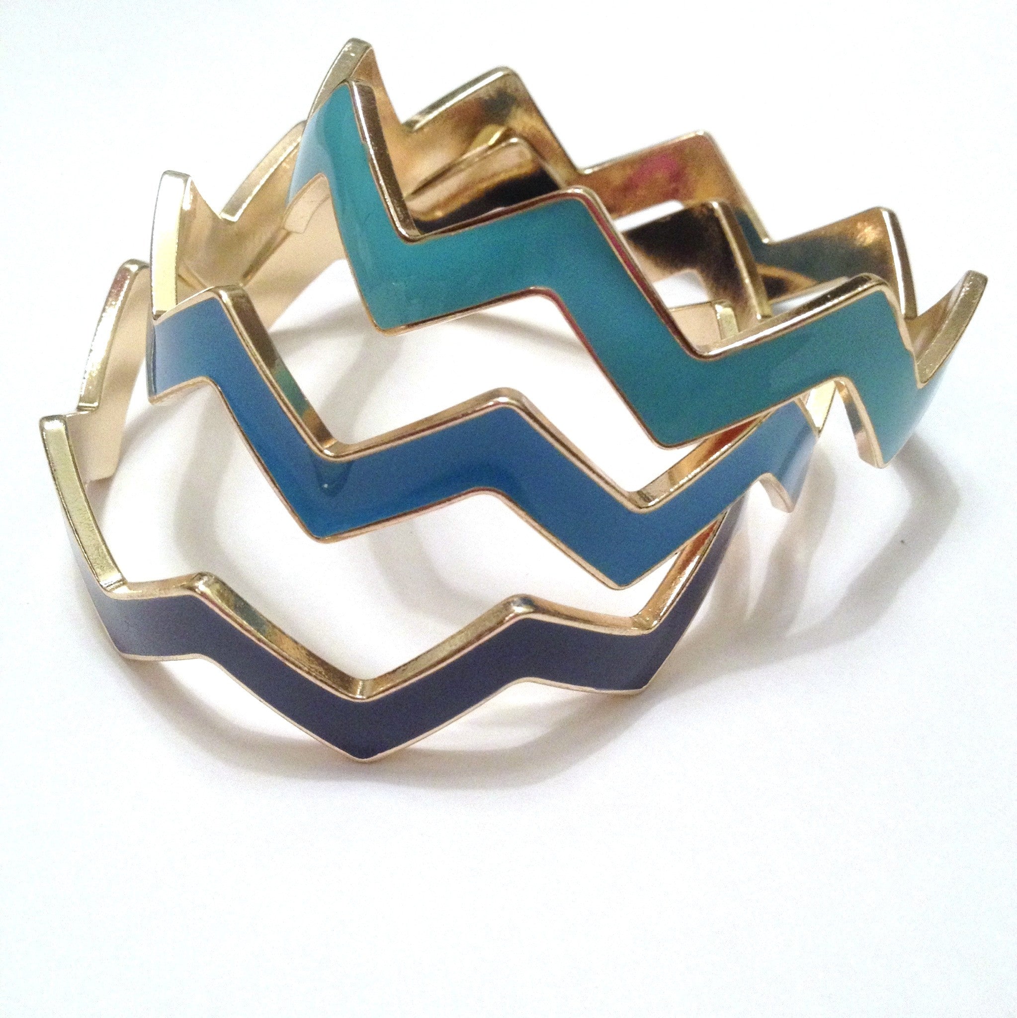 Chevron Bangle Chevron Bangle Set, Blue - Elise