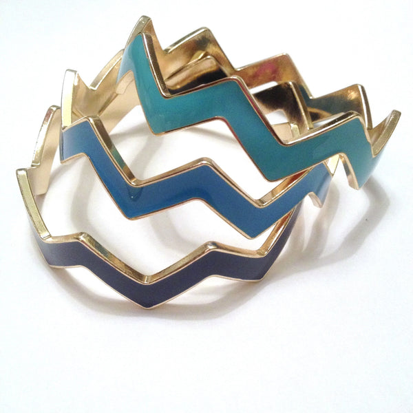 Chevron Bangle Set, Blue - Elise